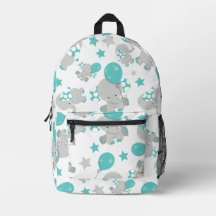 Sac À Dos Imprimé Motif Des Eléphants, Eléphants Mignons - Gris Bleu