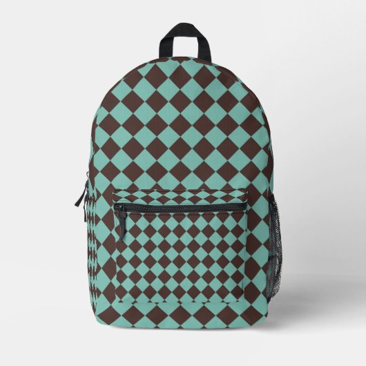 Sac À Dos Imprimé Motif diamant à carreaux brun sarcelle (Recto)