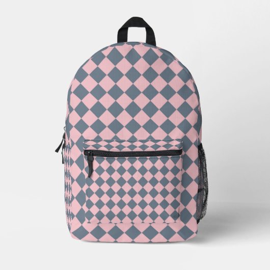 Sac À Dos Imprimé Motif diamant à carreaux gris rose (Recto)