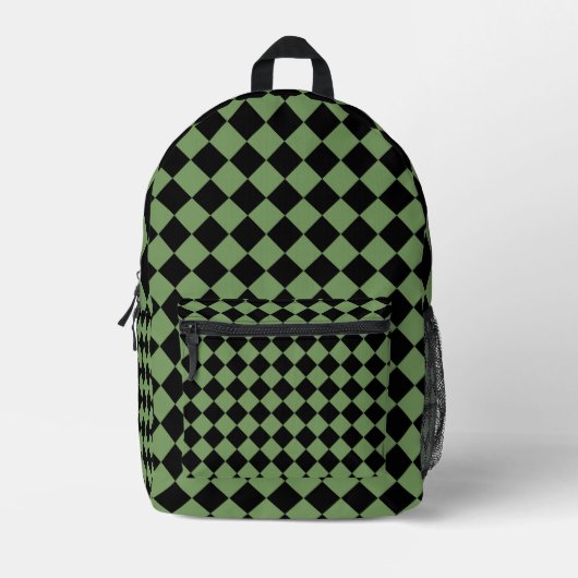 Sac À Dos Imprimé Motif diamant à carreaux vert noir (Recto)