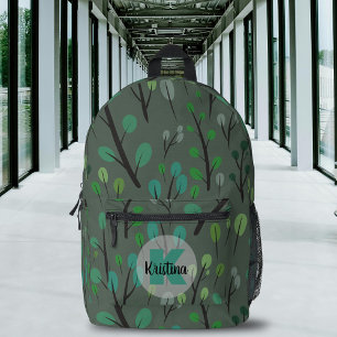 Sac À Dos Imprimé Motif Feuille stylisé sur le nom gris et le monogr