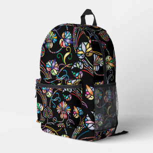 Sac À Dos Imprimé Motif floral antique multicolore sur fond noir