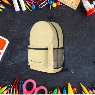 Sac À Dos Imprimé Motif floral blanc et jaune Monogramme moderne