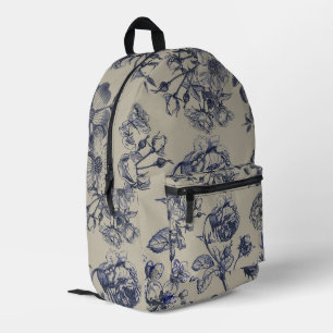 Sac À Dos Imprimé Motif floral botanique toile bleue vintage antique