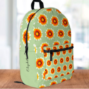 Sac À Dos Imprimé Motif floral moutarde rétro avec nom imprimé