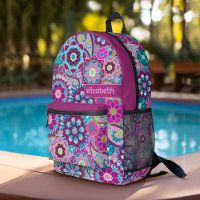 Motif floral tendance rétro avec bloc de nom