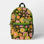 Sac À Dos Imprimé Motif floral tendance rétro avec bloc de nom (Recto)