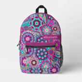 Sac À Dos Imprimé Motif floral tendance rétro avec bloc de nom (Recto)