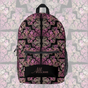 Sac À Dos Imprimé Motif fractal moderne, couleurs vives sur le noir,