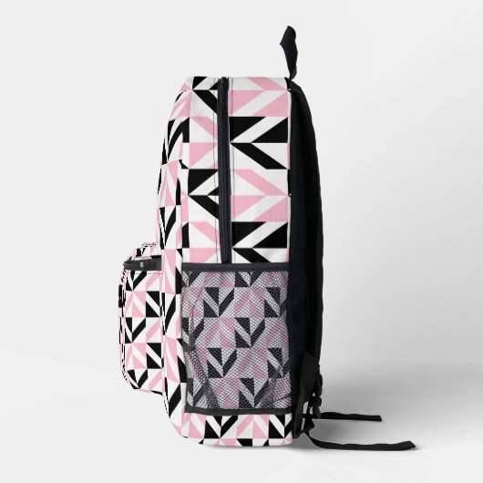 Sac À Dos Imprimé Motif géométrique noir, blanc et rose (Droite)