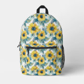 Sac À Dos Imprimé Motif jaune Tournesol bleu feuille (Recto)