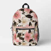 Sac À Dos Imprimé Motif moderne rose blanc Fleur noire (Recto)
