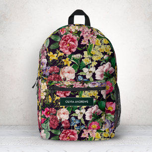 Sac À Dos Imprimé Motif monogramme floral rose vintage noir