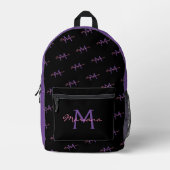 Sac À Dos Imprimé motif monogramme noir rose violet (Recto)