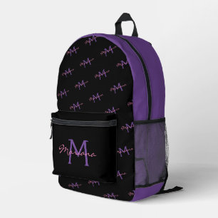 Sac À Dos Imprimé motif monogramme noir rose violet