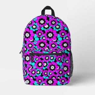 Sac À Dos Imprimé Motif néon floral Fleurs violettes et turquoise