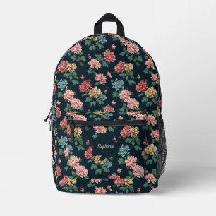 Sac À Dos Imprimé Motif Peony vintage coloré sur Arrière - plan noir