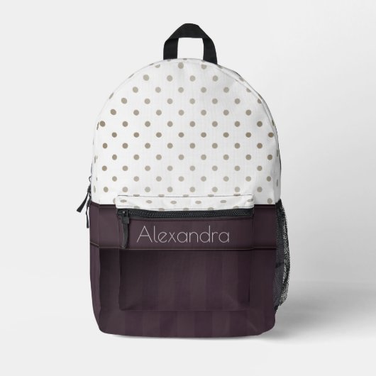 Sac À Dos Imprimé Motif pois et prune poudré avec nom (Recto)