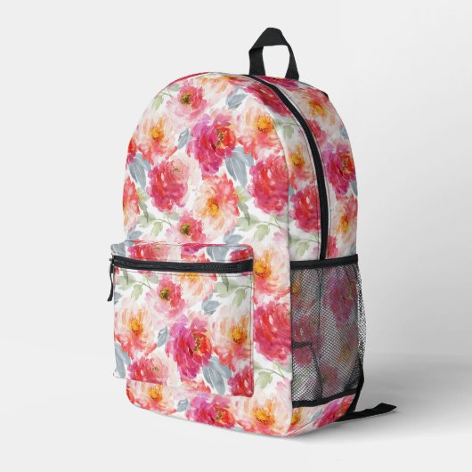 Sac À Dos Imprimé Motif rose Aquarelle Peony (Coin arrière droit)