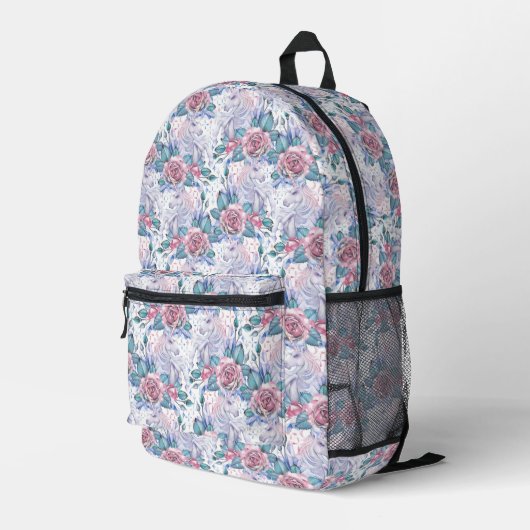 Sac À Dos Imprimé Motif Rose rose et bleu (Coin arrière droit)