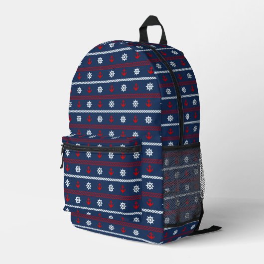 Sac À Dos Imprimé Motif Rouge Blanc Et Bleu Océan (Coin arrière droit)