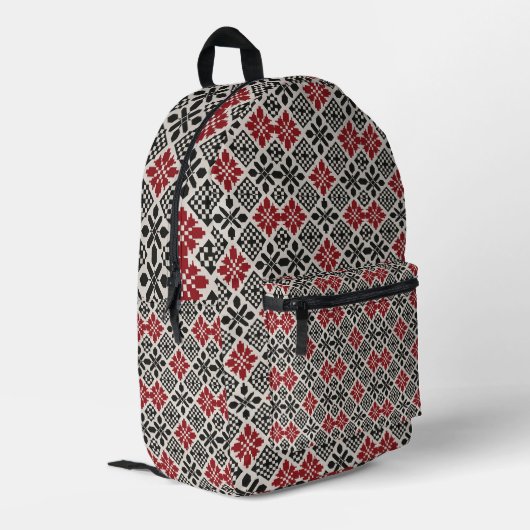 Sac À Dos Imprimé Motif rouge noir blanc géométrique folk (Coin arrière gauche)