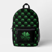 Sac À Dos Imprimé Motif Shamrock brillant vert foncé sur noir (Recto)