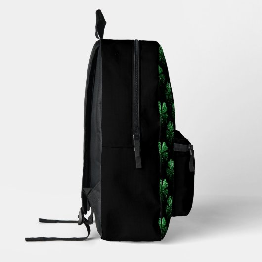 Sac À Dos Imprimé Motif Shamrock brillant vert foncé sur noir (Gauche)