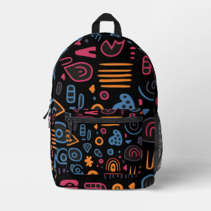 Sac À Dos Imprimé Motif tribal abstrait néon géométrique noir