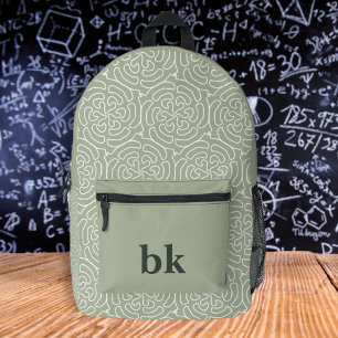 Sac À Dos Imprimé Motif vert sauge moderne monogrammé