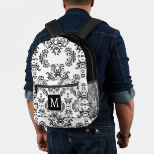 Sac À Dos Imprimé Motif vintage blanc et noir Monogramme