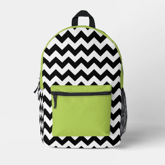 Sac À Dos Imprimé Motif Zigzag noir et blanc, Chevron, Vert (Recto)