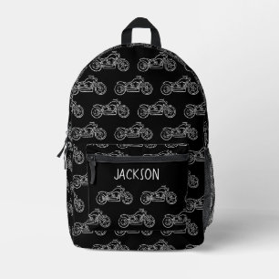 Sac À Dos Imprimé Motocyclette moto noir nom garçons école