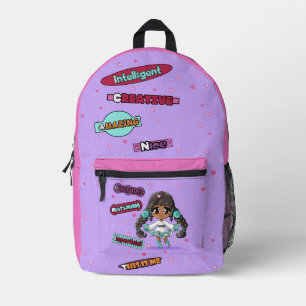 Sac À Dos Imprimé Native American Girl Happy Sweet Fun Hearts Purple