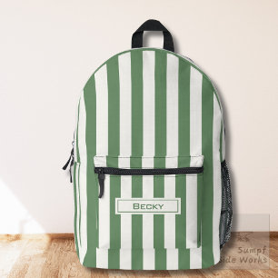 Sac À Dos Imprimé Nature Vert et Rayures Blanches et Nom