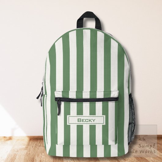 Sac À Dos Imprimé Nature Vert et Rayures Blanches et Nom