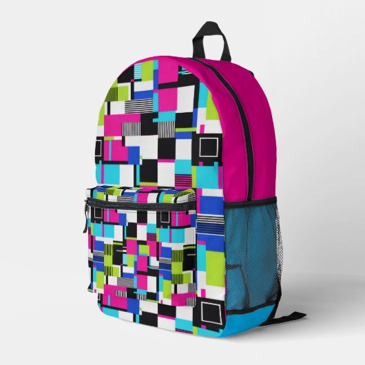 Sac À Dos Imprimé Neon Glitch Geometric Aesthetic Backpack (Coin arrière droit)