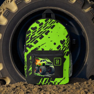Sac À Dos Imprimé Neon Green Monster Truck Boys Monogram 