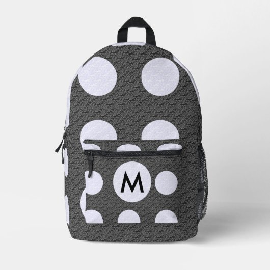 Sac À Dos Imprimé Noir avec des pois blancs monogrammés  (Recto)