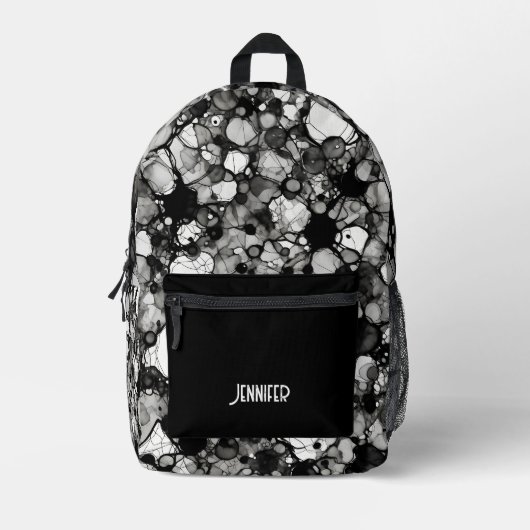 Sac À Dos Imprimé Noir Blanc Motif Encre d'alcool personnalisée (Recto)