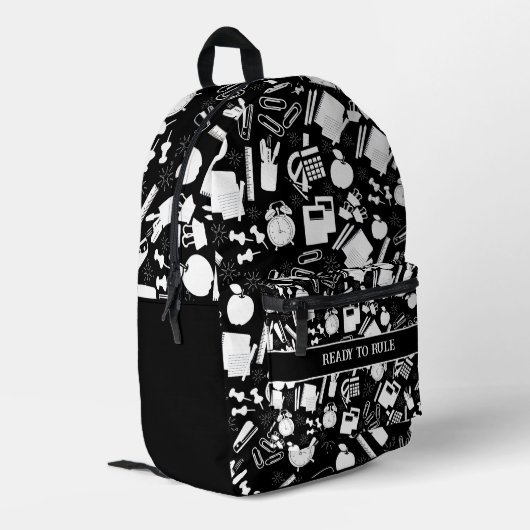 Sac À Dos Imprimé noir et blanc Fournitures scolaires Motif (Coin arrière gauche)