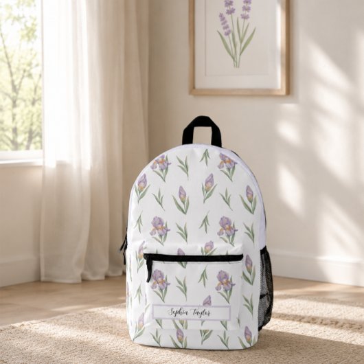 Sac À Dos Imprimé Nom botanique de l'iris violet lavande esthétique