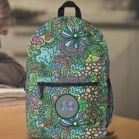 Sac À Dos Imprimé Nom de l'Imaginaire floral et numéro initial