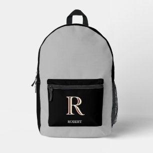 Sac À Dos Imprimé Nom de monogramme personnalisé noir élégant