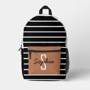 Sac À Dos Imprimé nom de script à main monogramme rayé caramel noir