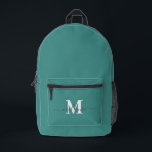 Sac À Dos Imprimé Nom du monogramme personnalisé Turquoise moderne<br><div class="desc">Monogramme Turquoise moderne Nom du sac à dos imprimé</div>