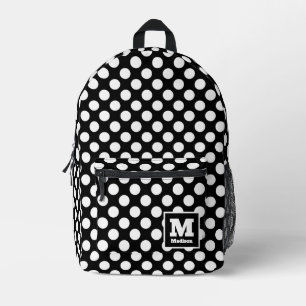 Sac À Dos Imprimé Nom du monogramme Pois noir et blanc classique