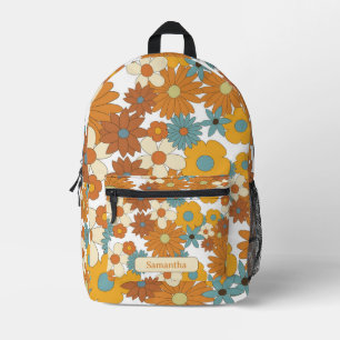 Sac À Dos Imprimé Nom du Motif de fleurs rétro colorées personnalisé