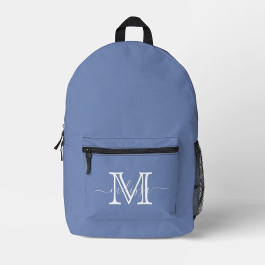 Sac À Dos Imprimé Nom et monogramme bleu élégant (Recto)