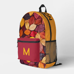 Sac À Dos Imprimé Nom et monogramme personnalisés Feuilles d'automne
